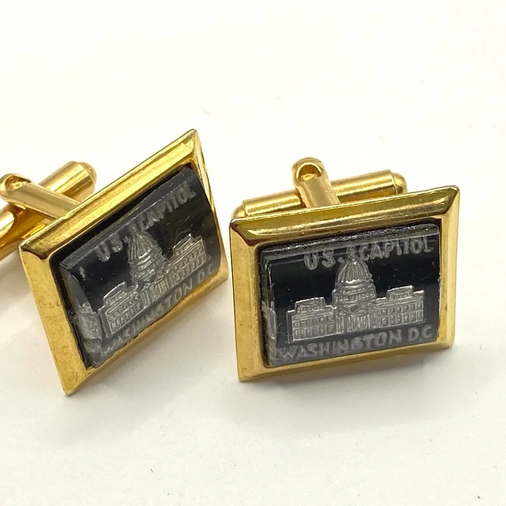 Vintage US Capital Cuff Links Black & Gold Washington DC